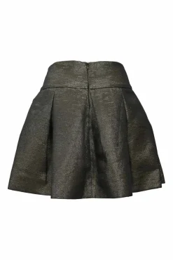 Gunmetal cotton-blend metallic jacquard skater skirt