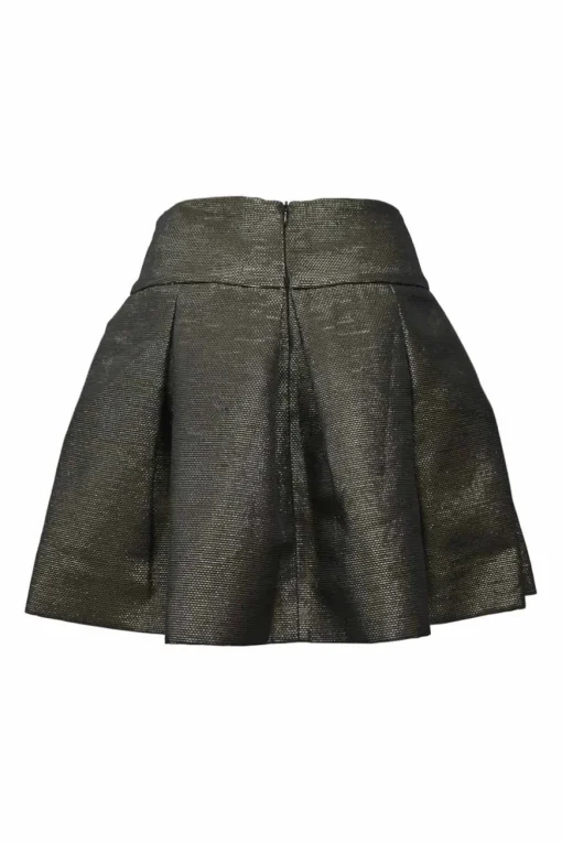 Gunmetal cotton-blend metallic jacquard skater skirt