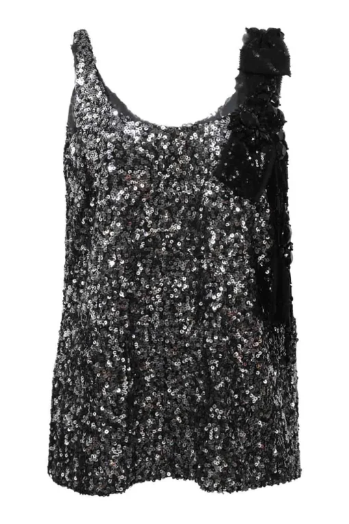 Gunmetal slip sequin scoop neck camisole