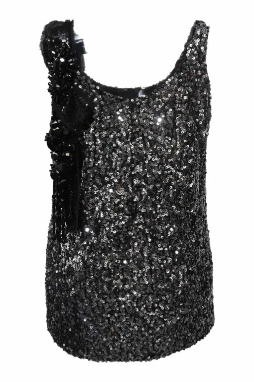 Gunmetal slip sequin scoop neck camisole