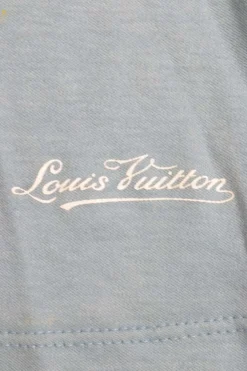 Heather blue cotton pullover crewneck soft slogan t-shirt featuring screen-printed logo motif