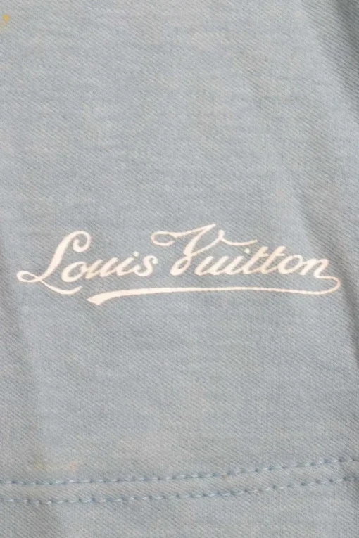 Heather blue cotton pullover crewneck soft slogan t-shirt featuring screen-printed logo motif