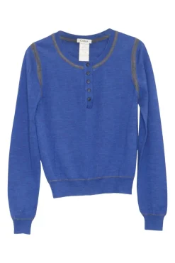 Heather blue merino pullover half-button Bertille Henley sweater