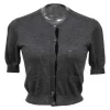 Heather cashmere-silk blend charcoal interlock jersey knit half-sleeve cropped cardigan