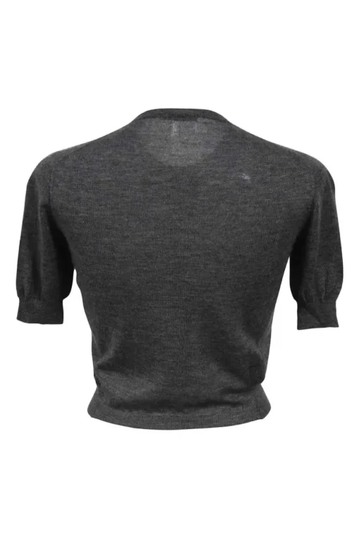 Heather cashmere-silk blend charcoal interlock jersey knit half-sleeve cropped cardigan