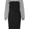 Heather grey and black viscose-blend mixed-media long sleeve sheath dress