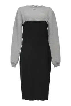 Heather grey and black viscose-blend mixed-media long sleeve sheath dress