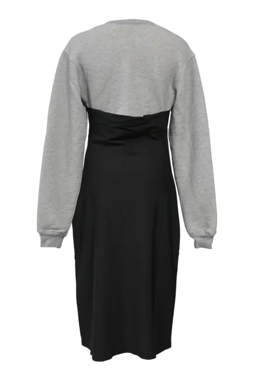 Heather grey and black viscose-blend mixed-media long sleeve sheath dress