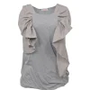 Heather grey cotton jersey pullover sleeveless bubble top with woven ruffle appliqué