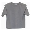 Heather grey cotton jersey pullover crewneck shoulder pad crop top