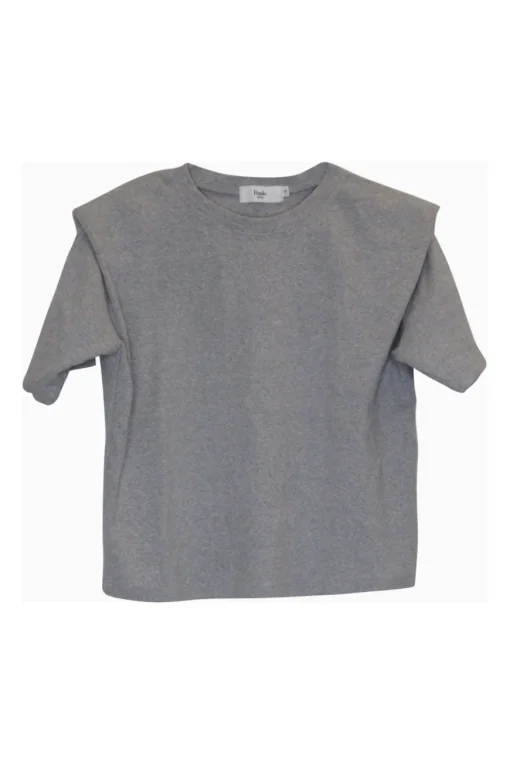 Heather grey cotton jersey pullover crewneck shoulder pad crop top