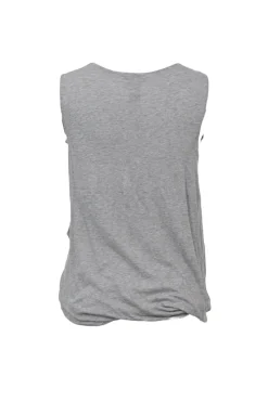 Heather grey cotton jersey pullover sleeveless bubble top with woven ruffle appliqué