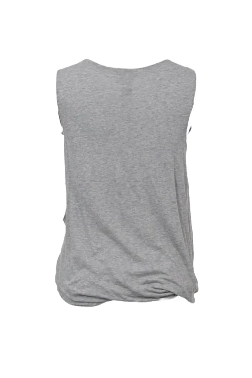 Heather grey cotton jersey pullover sleeveless bubble top with woven ruffle appliqué