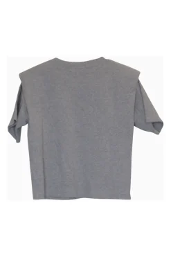 Heather grey cotton jersey pullover crewneck shoulder pad crop top