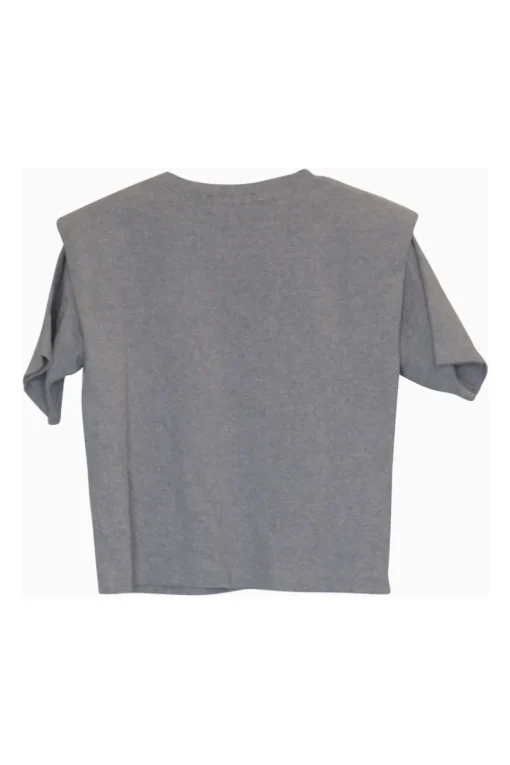 Heather grey cotton jersey pullover crewneck shoulder pad crop top