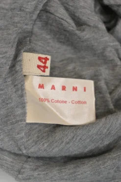 Heather grey cotton jersey pullover sleeveless bubble top with woven ruffle appliqué