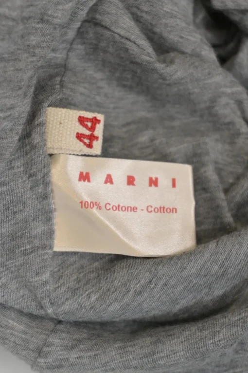 Heather grey cotton jersey pullover sleeveless bubble top with woven ruffle appliqué