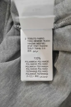 Heather grey cotton jersey mock neck pullover cap sleeve T-shirt with strass-embellished neckline