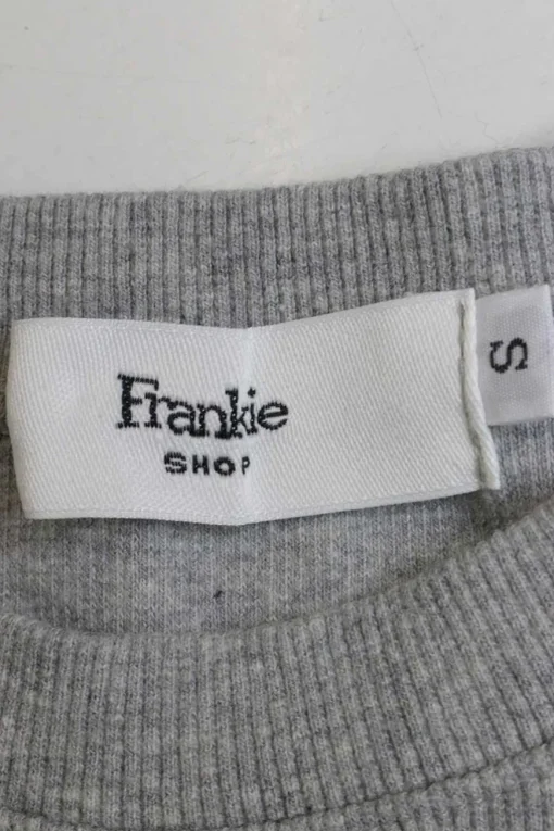 Heather grey cotton jersey pullover crewneck shoulder pad crop top
