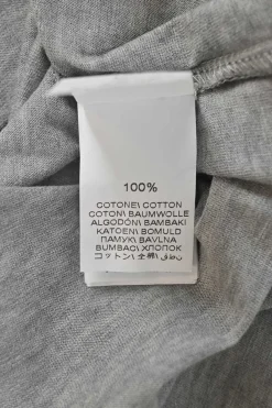 Heather grey cotton jersey mock neck pullover cap sleeve T-shirt with strass-embellished neckline