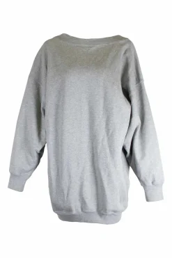 Heather grey cotton terry oversized boat neck crewneck hoodie
