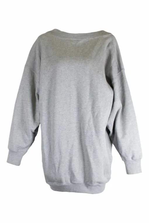 Heather grey cotton terry oversized boat neck crewneck hoodie