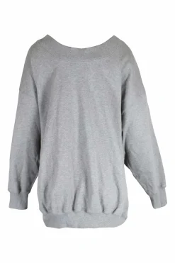 Heather grey cotton terry oversized boat neck crewneck hoodie