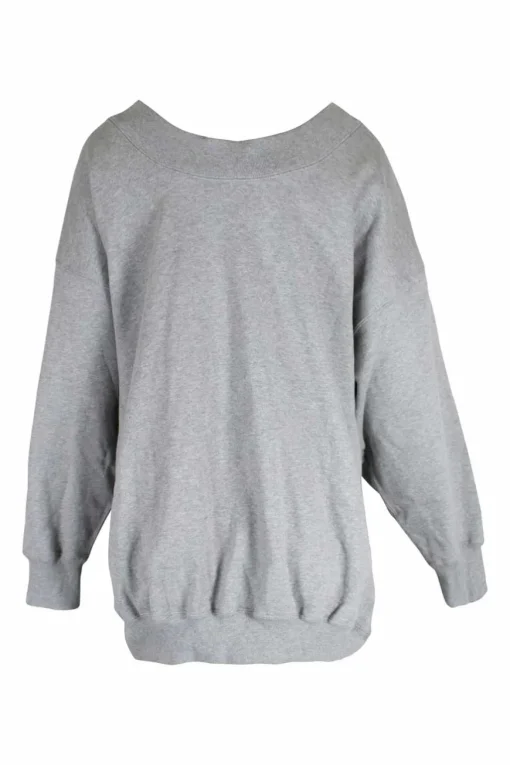 Heather grey cotton terry oversized boat neck crewneck hoodie
