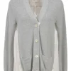 Heather grey cotton-blend mixed-media swing-style cardigan with plissé back panel