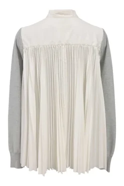 Heather grey cotton-blend mixed-media swing-style cardigan with plissé back panel