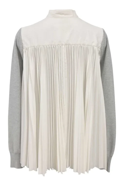 Heather grey cotton-blend mixed-media swing-style cardigan with plissé back panel