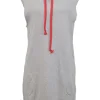 Heather grey embroidered cotton fleece Sia pullover sleeveless hoodie shift dress featuring Abbot Kinney motif