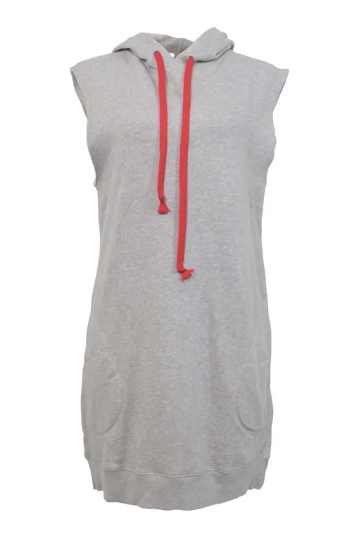 Heather grey embroidered cotton fleece Sia pullover sleeveless hoodie shift dress featuring Abbot Kinney motif