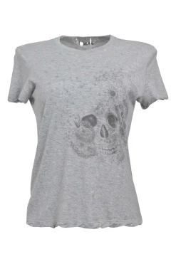 Heather grey screen-printed cotton jersey skull pullover crewneck T-shirt