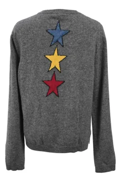 Heather grey wool and cashmere-blend Cupid 'Joe Mary' Tattoo crewneck sweater with front and back intarsia motifs