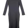 Heather grey wool ponte jersey knit boat neck long sleeve midi dress