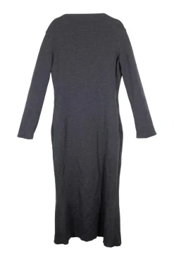 Heather grey wool ponte jersey knit boat neck long sleeve midi dress