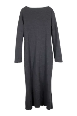 Heather grey wool ponte jersey knit boat neck long sleeve midi dress