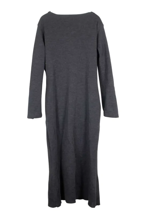 Heather grey wool ponte jersey knit boat neck long sleeve midi dress