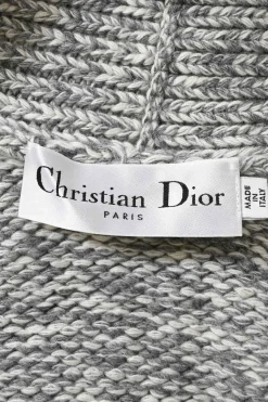 Heather grey wool-cashmere blend fringe jersey knit tie-waist shawl collar cardigan featuring hem logo motif