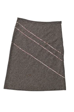 Heather taupe brown sequin-embellished polyester jersey knit pull-on slip skirt