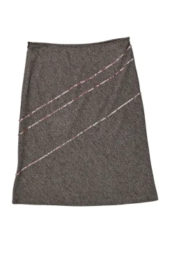 Heather taupe brown sequin-embellished polyester jersey knit pull-on slip skirt