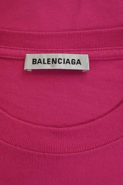 Hot pink cotton jersey cropped pullover T-shirt featuring screen-printed chest logo detail