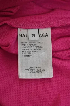 Hot pink cotton jersey cropped pullover T-shirt featuring screen-printed chest logo detail