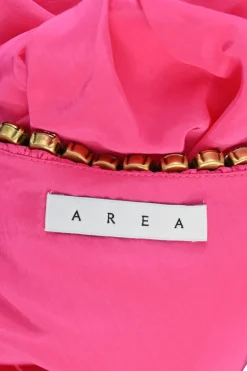 Hot pink viscose-blend embellished draped cold-shoulder bandeau top with exposed side zip fastening