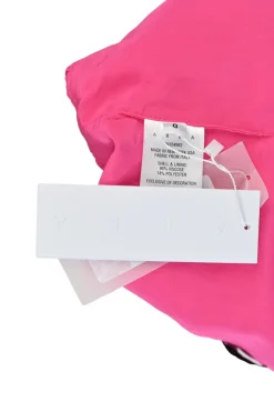 Hot pink viscose-blend embellished draped cold-shoulder bandeau top with exposed side zip fastening