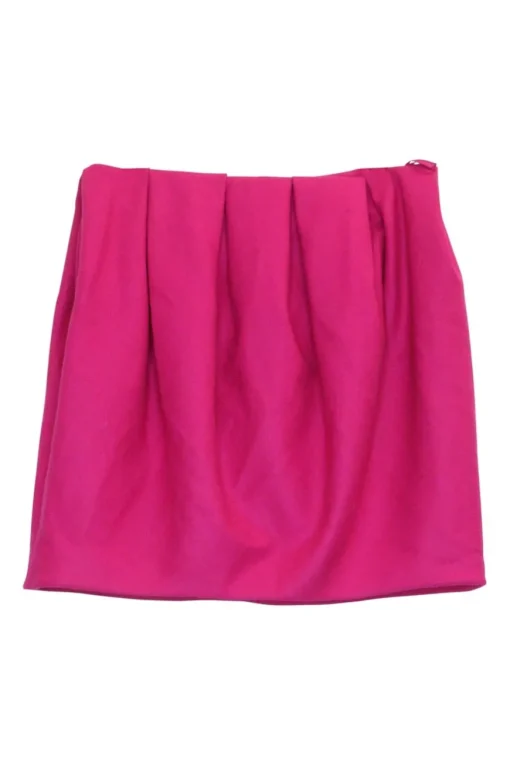 Hot pink wool tweed pull-on mini skirt with gathered waistline