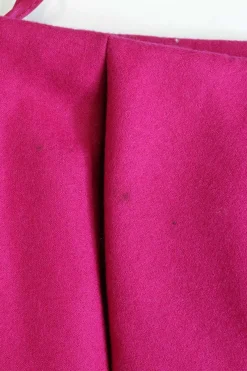 Hot pink wool tweed pull-on mini skirt with gathered waistline