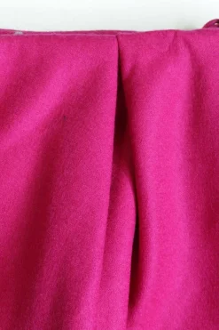 Hot pink wool tweed pull-on mini skirt with gathered waistline