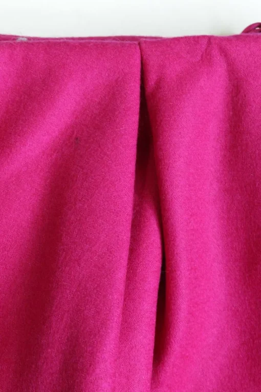 Hot pink wool tweed pull-on mini skirt with gathered waistline